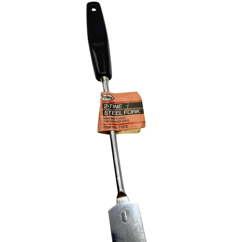 NWT‎ Vintage Foley 2-Tine Steel Meat Fork Chrome Plated Black Handle USA 71972